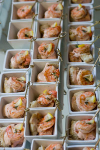 High angle view of seafood in container