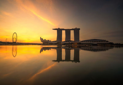 Scenic view of lake against sky during sunset