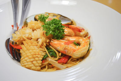 High angle view of meal served in plate