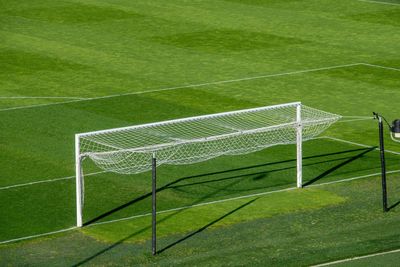 High angle view of soccer field