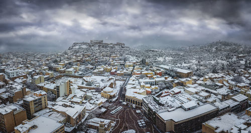 High angle view of townscape against sky