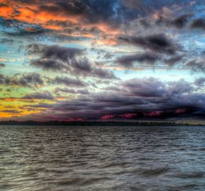 Scenic view of sea against cloudy sky