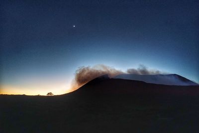 Scenic view of mountains against clear sky at night