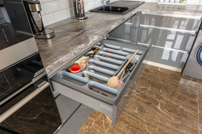 High angle view of food on table in kitchen