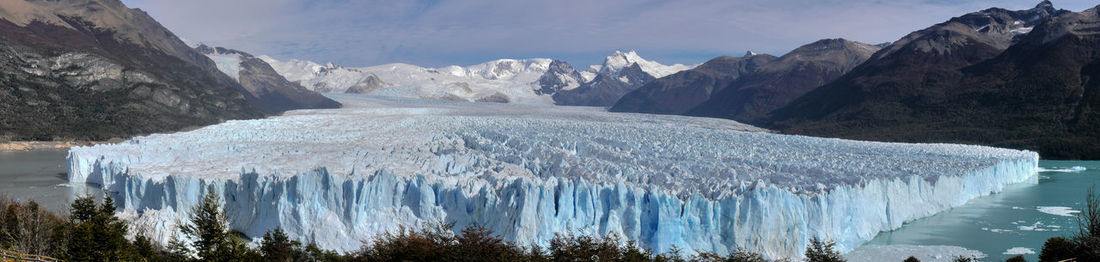 Panoramic view of snowcapped mountains against sky