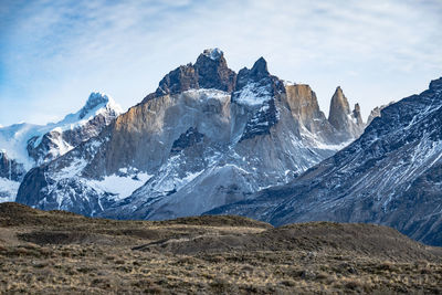 Scenic view of snowcapped mountains against sky