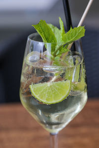 Close-up of beer glass