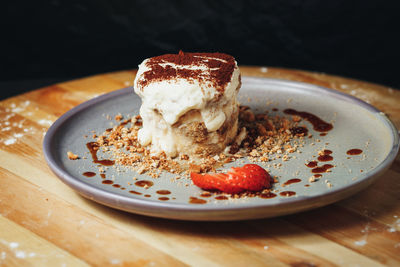 Close-up of dessert in plate on table