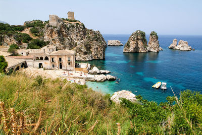 Scenic view of sea against clear sky