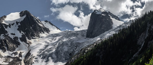 Panoramic view of snowcapped mountains against sky