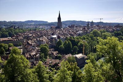 High angle view of townscape against sky