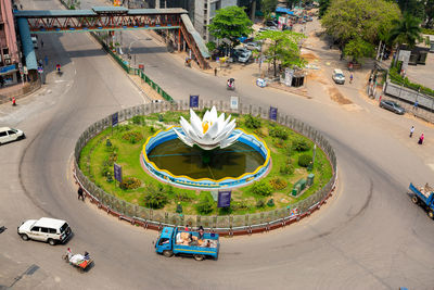 High angle view of cars on street in city