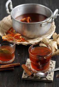 Wedang uwuh, traditional javanese warm herb drink with various spice from jogjakarta, indonesia. 