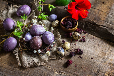 Easter egg dye purple. homemade eggs are painted with natural egg dye. 