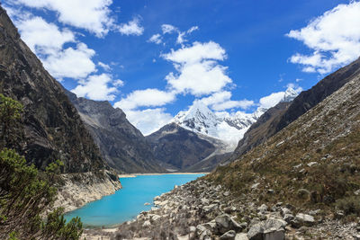 Scenic view of snowcapped mountains against sky