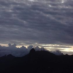 Scenic view of mountains against cloudy sky