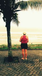 Rear view of woman walking on beach