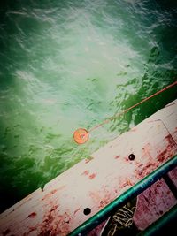 High angle view of ship moored in sea