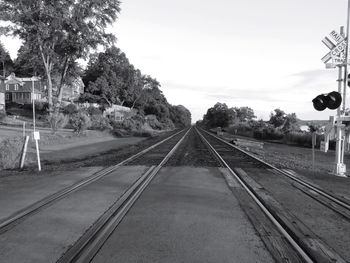 Railroad tracks amidst trees against clear sky