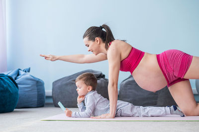 Women and son at home