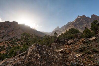 Scenic view of rocky mountains against sky