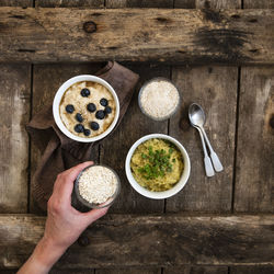 High angle view of breakfast on table