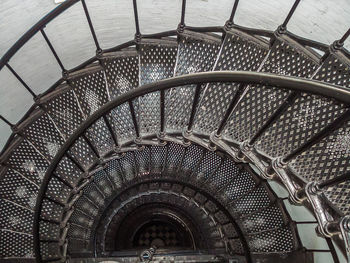 High angle view of spiral staircases in building