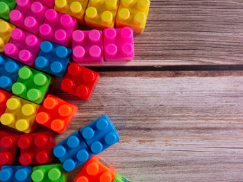 High angle view of multi colored toy on table