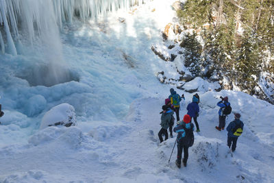 People on snow covered landscape