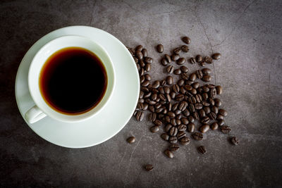 High angle view of coffee cup on table