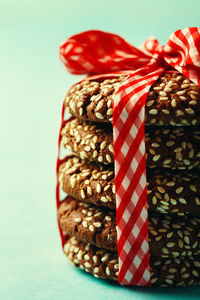 Close-up of cake against white background