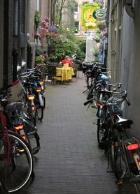 Bicycle parked in front of building