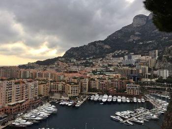 Aerial view of townscape by sea against sky monaco marina