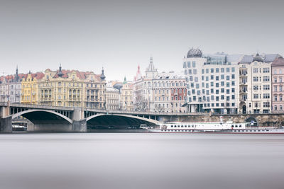 View of bridge over river in city