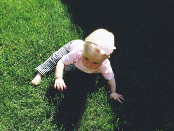 Close-up high angle view of baby