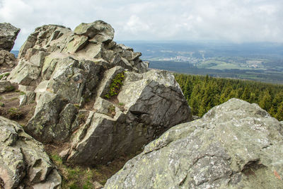 Rock formations on landscape against sky