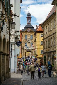 Woman walking on city street