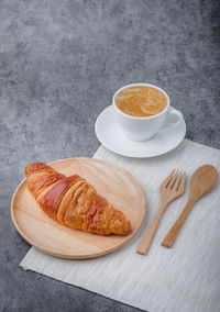 High angle view of breakfast served on table