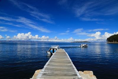 Pier over lake against sky