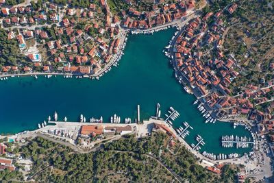 Aerial view of river and cityscape