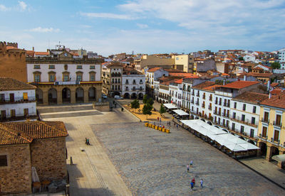 High angle view of buildings in city