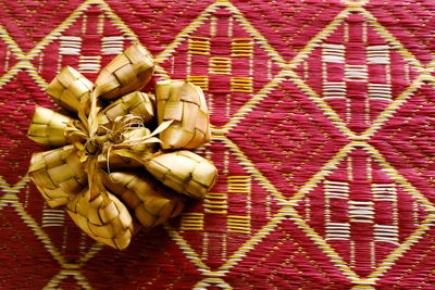 High angle view of christmas decoration on table