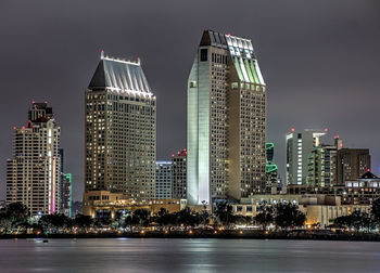 High rise hotel on the waterfront of san diego, california at night. serenity.