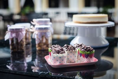 Close-up of cupcakes on table