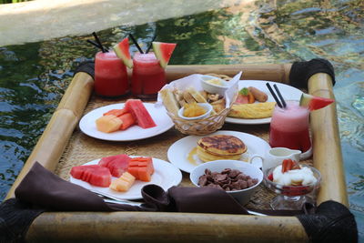 Close-up of breakfast served on table