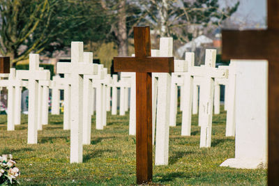 View of cross in cemetery