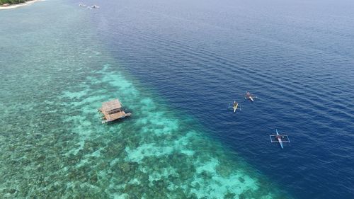 High angle view of boats in sea