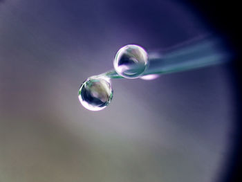 Low angle view of bubbles against blurred background