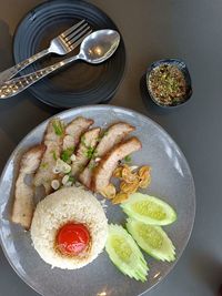 High angle view of food on table