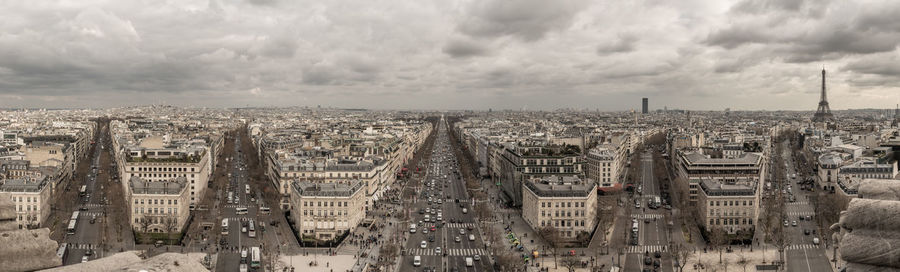 Panoramic view of cityscape against sky
